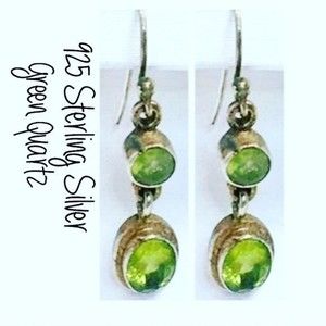 Peridot Green Quartz Dangle Earrings 925 Sterling Silver